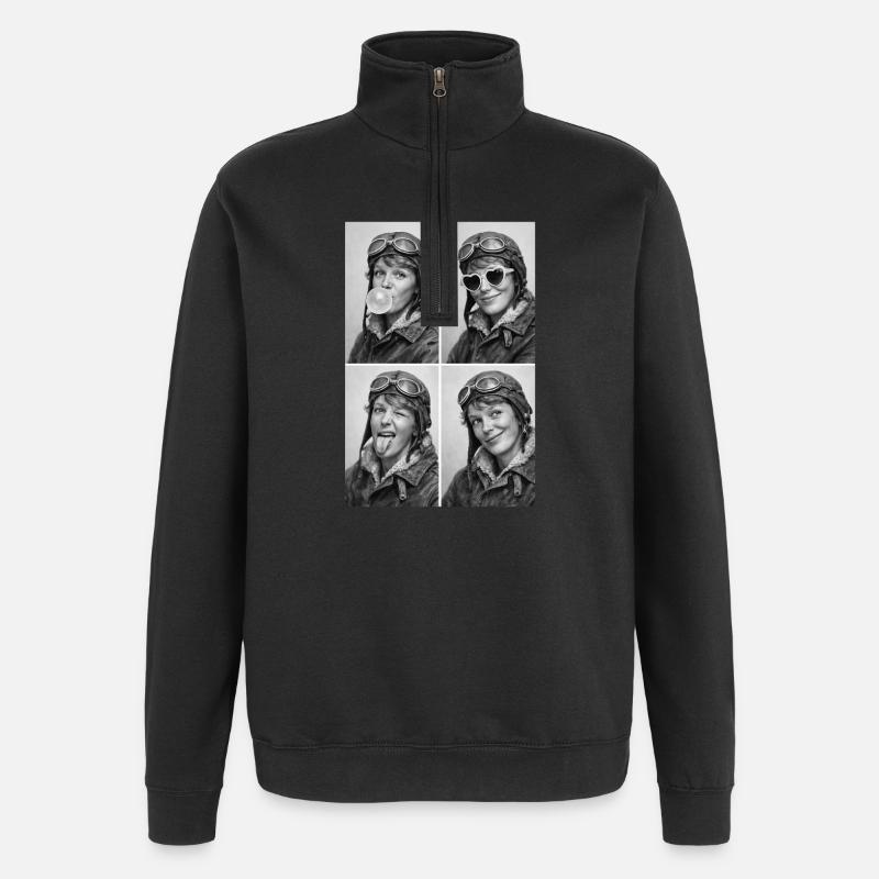 Amelia Earhart Collage - Sweat à zip 1/4 - noir