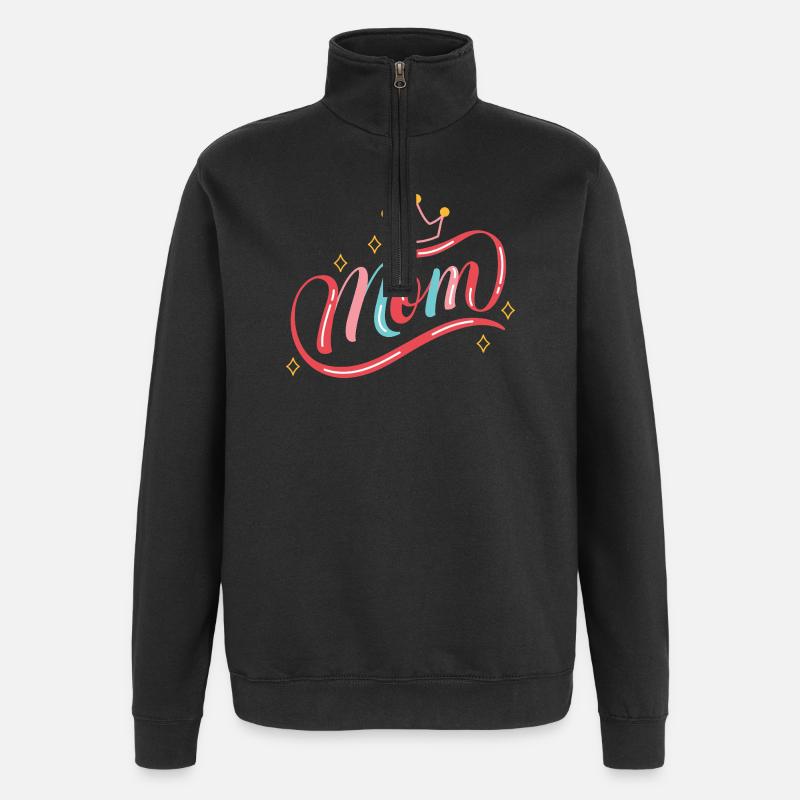 Crowned Mom Rainbow Script - Quarter-Zip Sweatshirt - black