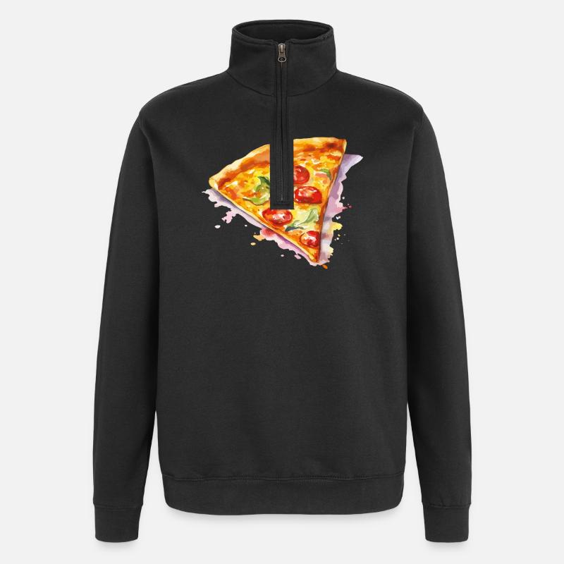 Tranche de pizza aquarelle - Sweat à zip 1/4 - noir