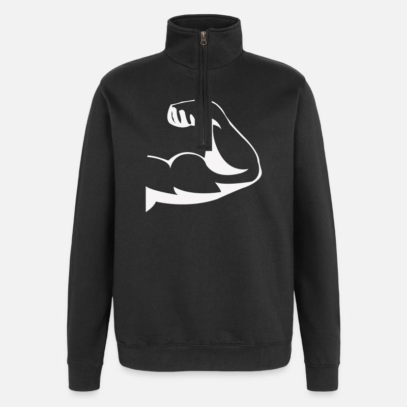 Powerful biceps silhouette - Quarter-Zip Sweatshirt - black