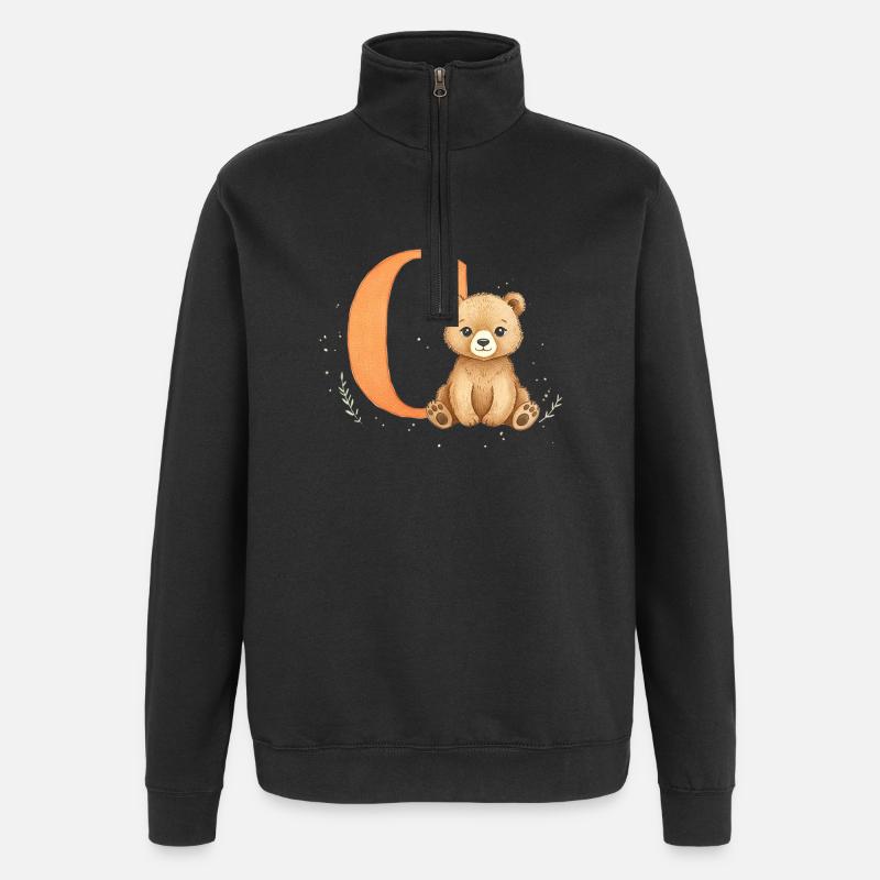 C Letter with Teddy Illustration - Quarter-Zip Sweatshirt - black