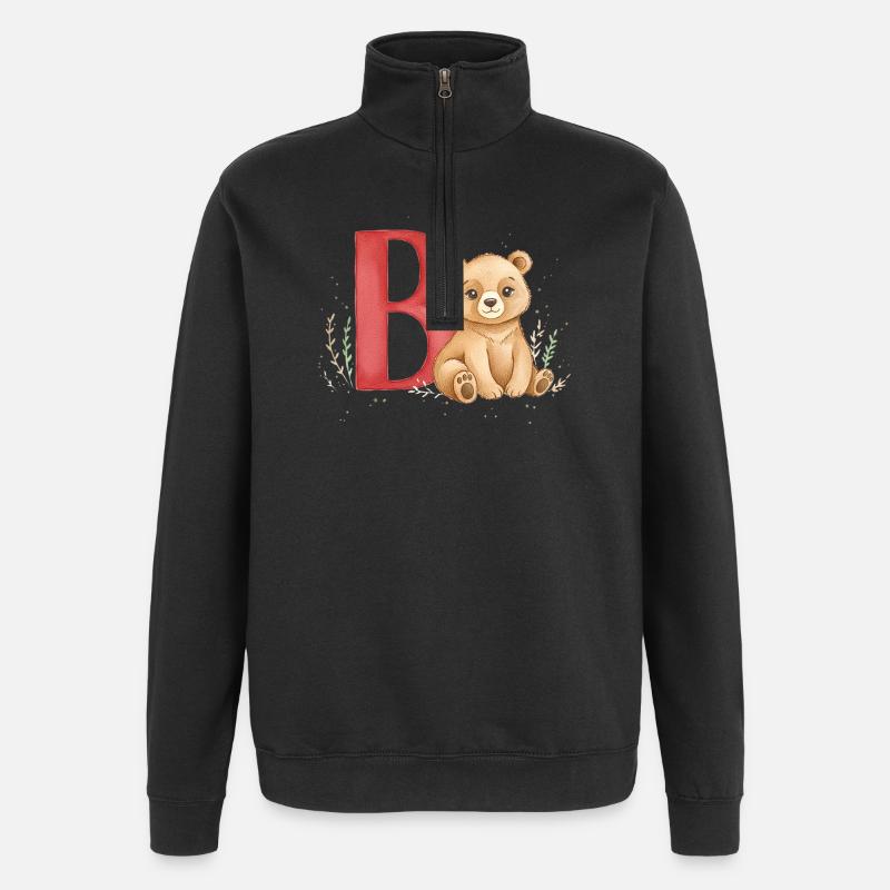 Bear and Letter B Child Motif - Quarter-Zip Sweatshirt - black