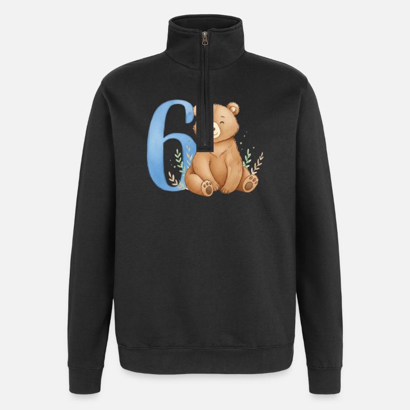 Aquarell Bär mit Zahl 6 - Quarter-Zip-Sweatshirt - Schwarz