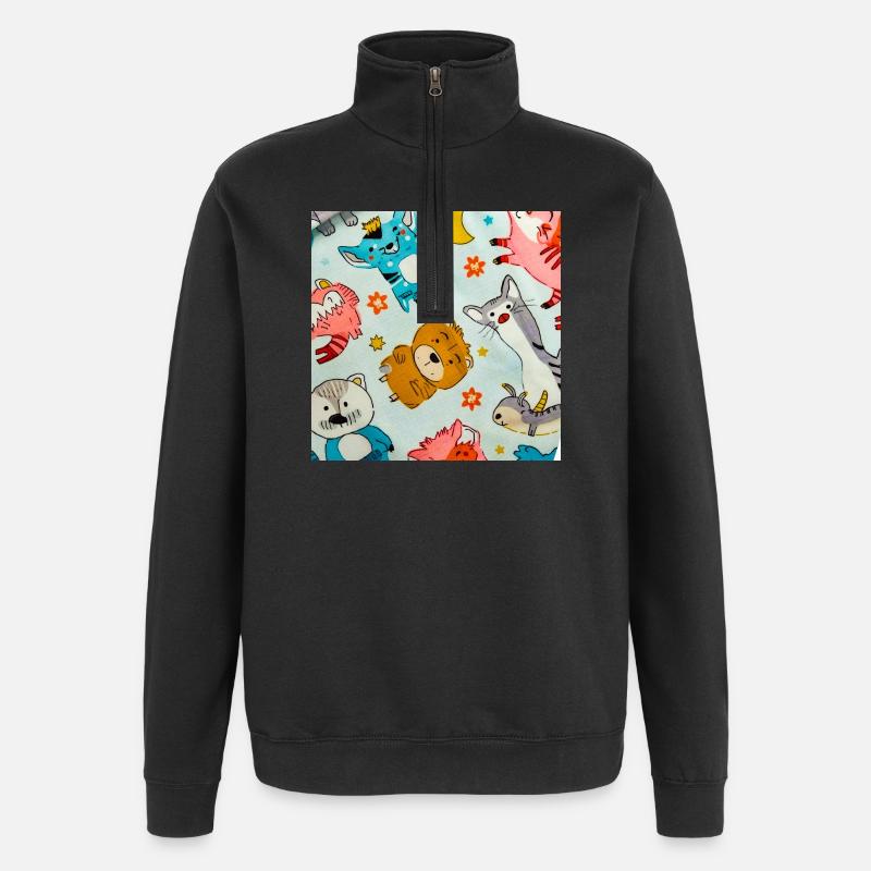 Playful Space Animal Collage - Quarter-Zip Sweatshirt - black