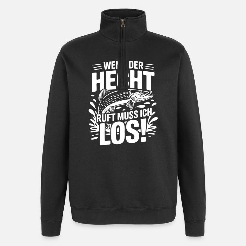 Angler Spruch Hecht - Quarter-Zip-Sweatshirt - Schwarz