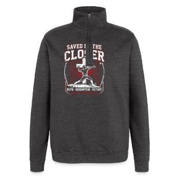 Sauvés par le Closer Christian Baseball Jesus - Sweat à zip 1/4 - charbon - Devant - AI Model Female 172 light (172cm) & AI Model Male 178 dark (178cm)