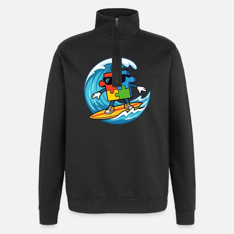 Cooles Surf-Puzzle-Maskottchen Sommerstrandkunst - Quarter-Zip-Sweatshirt - Schwarz