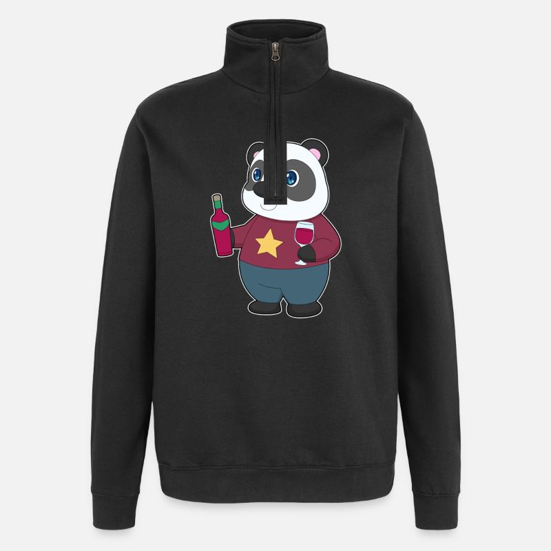 Panda Flasche Rotwein - Quarter-Zip-Sweatshirt - Schwarz
