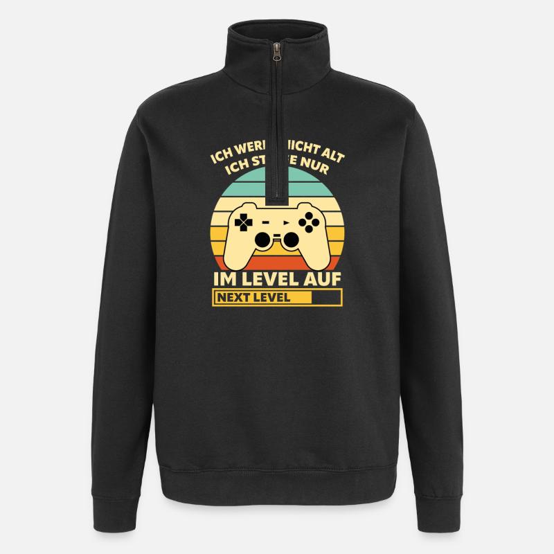 Levelaufstieg Retro-Controller Design - Quarter-Zip-Sweatshirt - Schwarz