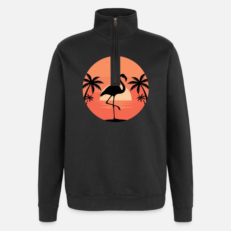 Flamant rose dans Sunset Tropic - Sweat à zip 1/4 - noir