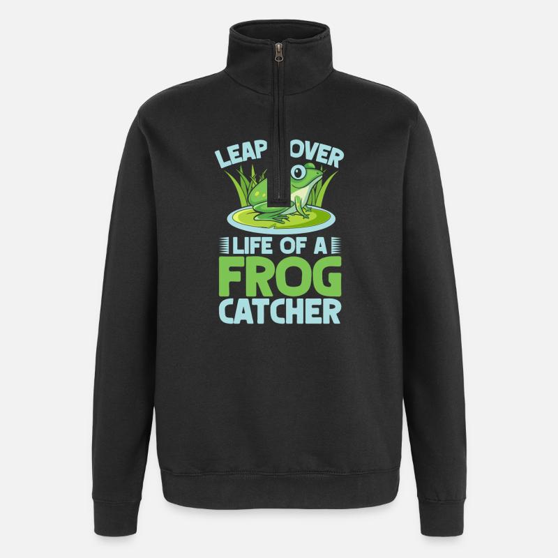 Frog Catcher Leap Lover Frog - Quarter-Zip Sweatshirt - black
