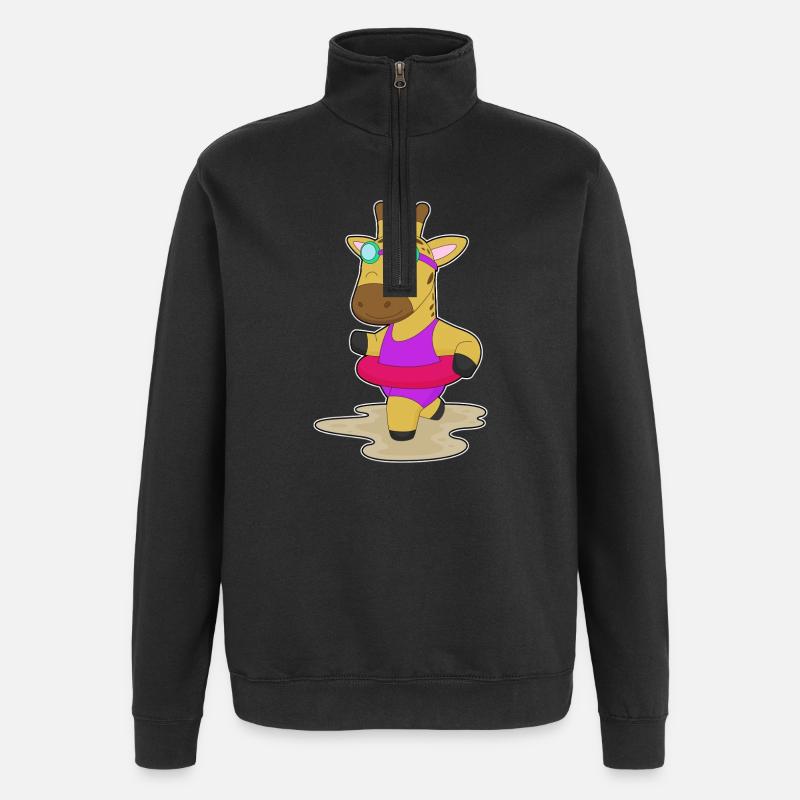 Giraffe Swimming Swim Ring Summer - Quarter-Zip Sweatshirt - black