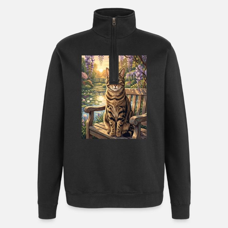 Tigerkette im ruhigen Blaubaumgarten - Quarter-Zip-Sweatshirt - Schwarz