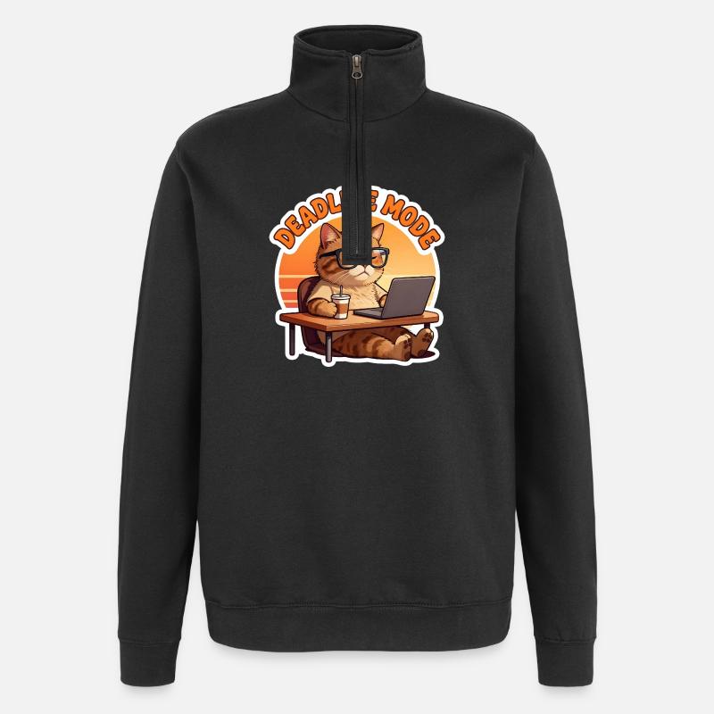 Chat au Bureau en Mode Deadline - Sweat à zip 1/4 - noir