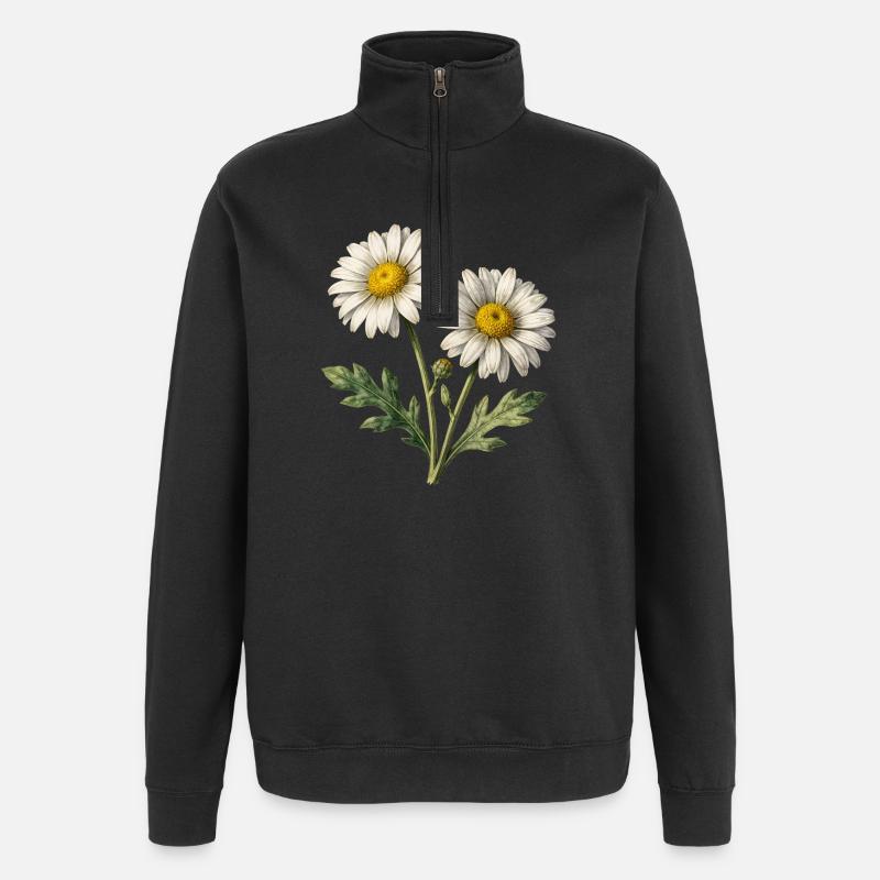 Helle Aquarell-Gänseblümchen - Quarter-Zip-Sweatshirt - Schwarz