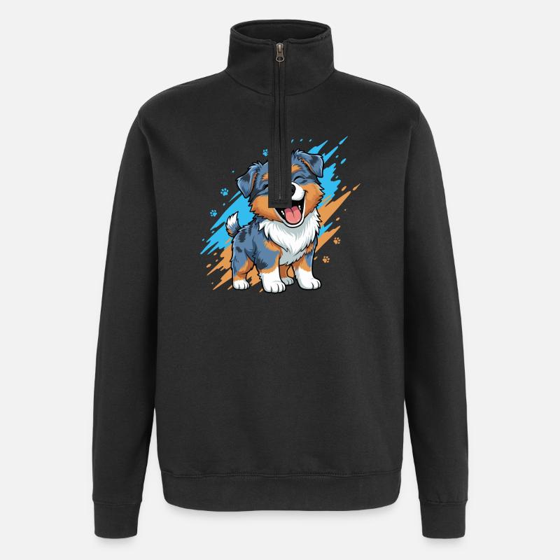 Fröhlicher Welpenfreund im Farbklecks - Quarter-Zip-Sweatshirt - Schwarz