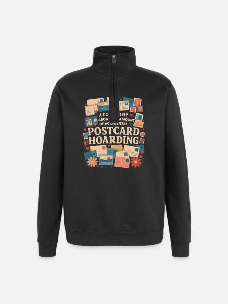 Hoarding Cards | Postcrossing Humor - Quarter-Zip Sweatshirt - black