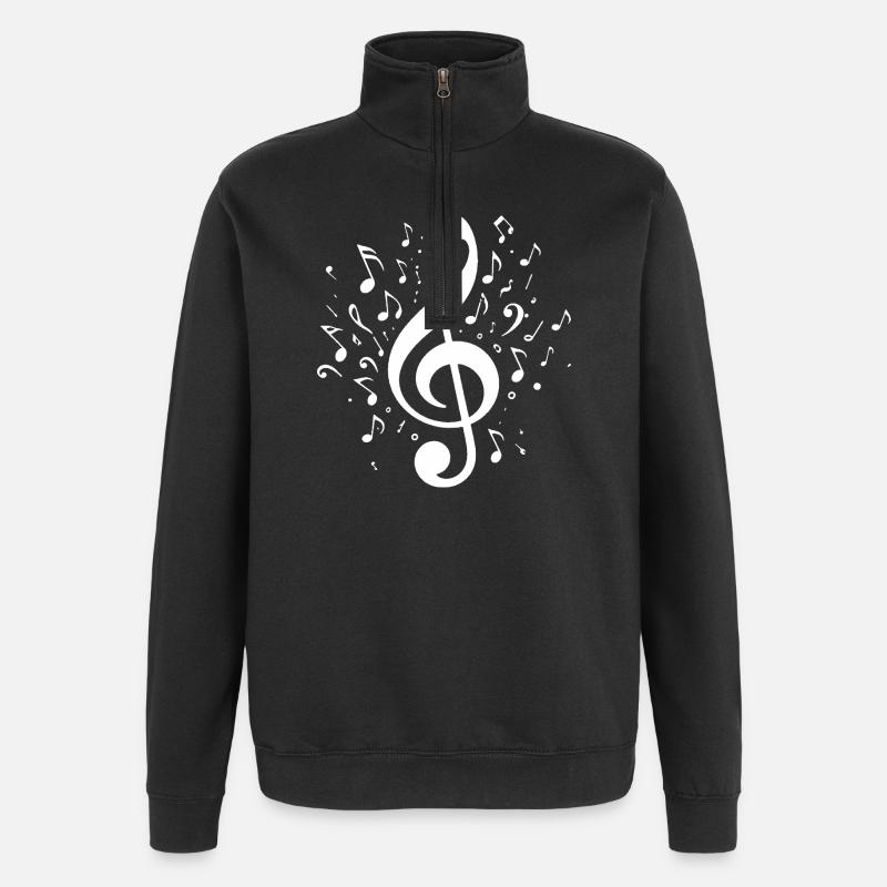 Explodierender Notenschlüssel mit Noten - Quarter-Zip-Sweatshirt - Schwarz