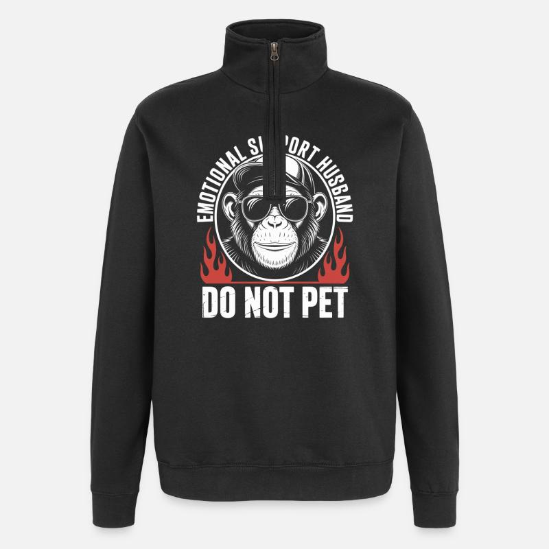 Emotional Support Husband Monkey - Quarter-Zip Sweatshirt - black