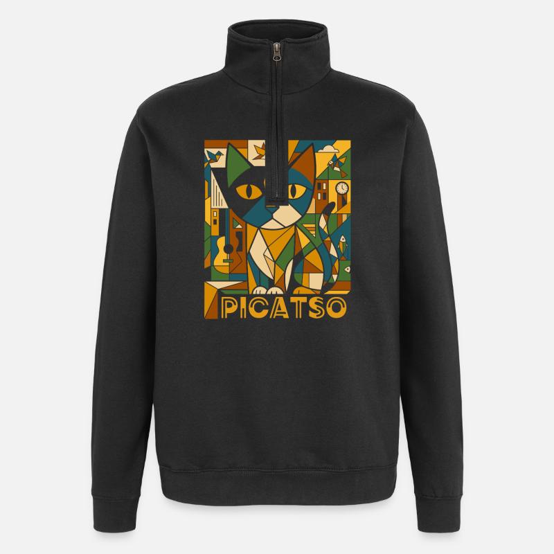 PiCATso – Artiste cubiste du chat - Sweat à zip 1/4 - noir