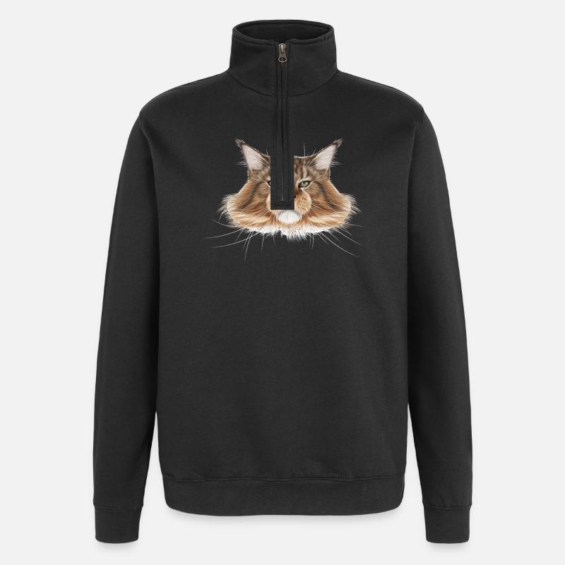 Chat Maine Coon - Sweat à zip 1/4 - noir