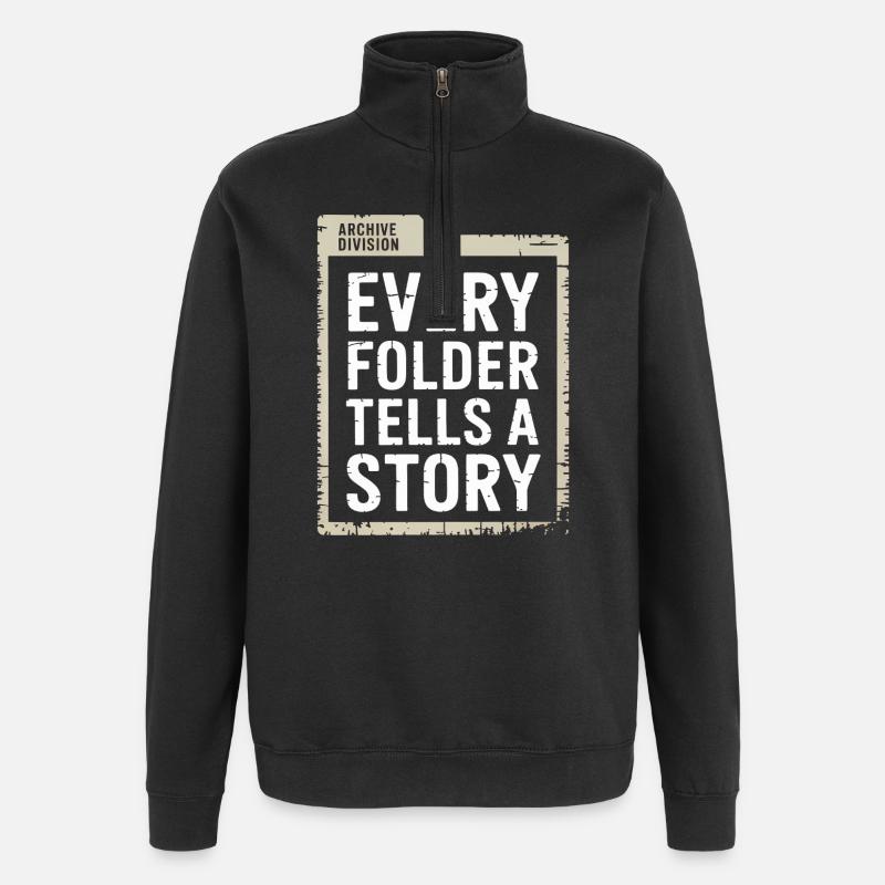 Jeder Ordner erzählt eine Geschichte - Quarter-Zip-Sweatshirt - Schwarz