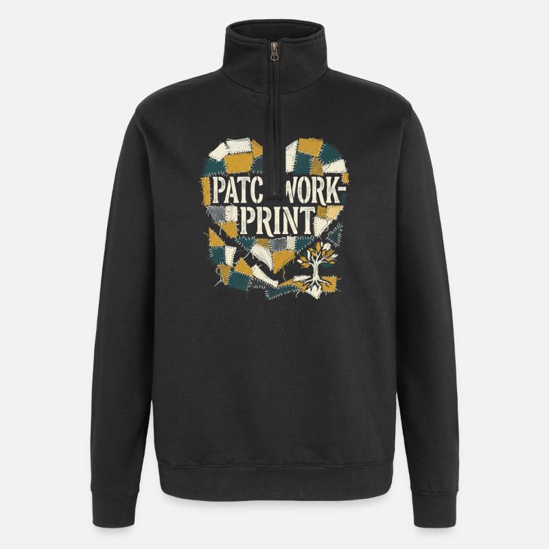 Impression patchwork - Sweat à zip 1/4 - noir