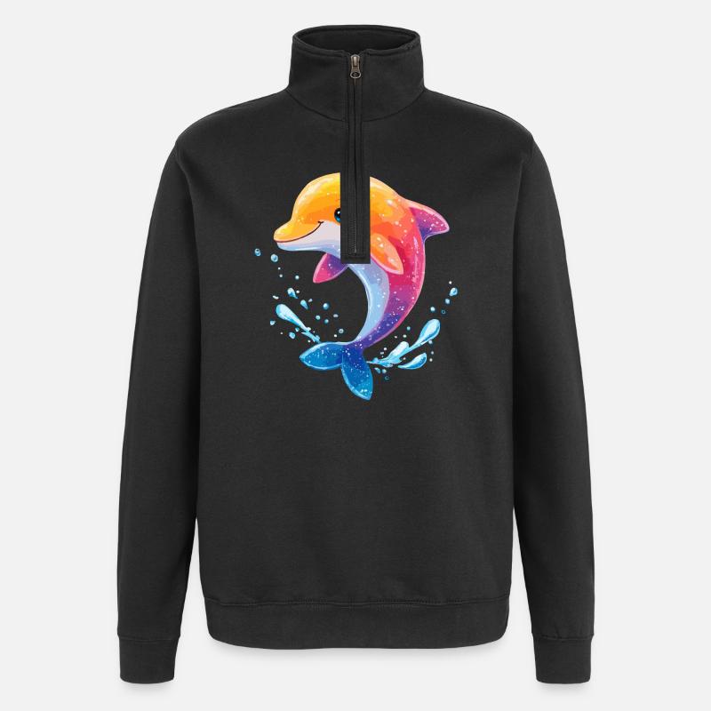 Farbiger Delfin Spritz - Quarter-Zip-Sweatshirt - Schwarz