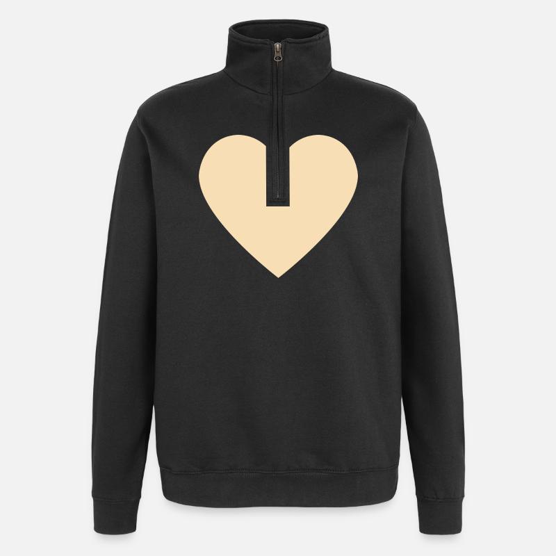 Beiges Herz - minimalistischer Look - Quarter-Zip-Sweatshirt - Schwarz