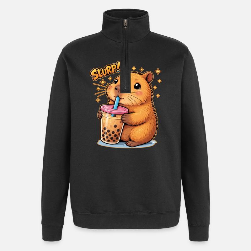 Thé à bulles Capybara - Sweat à zip 1/4 - noir