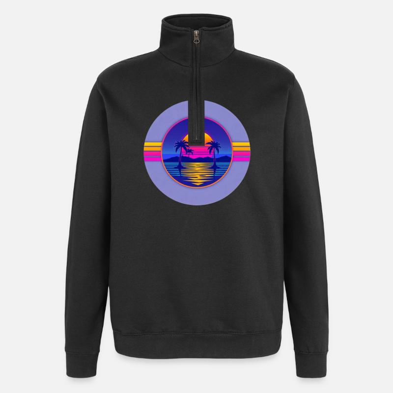 Sunset Neon Palms Circle - Quarter-Zip Sweatshirt - black