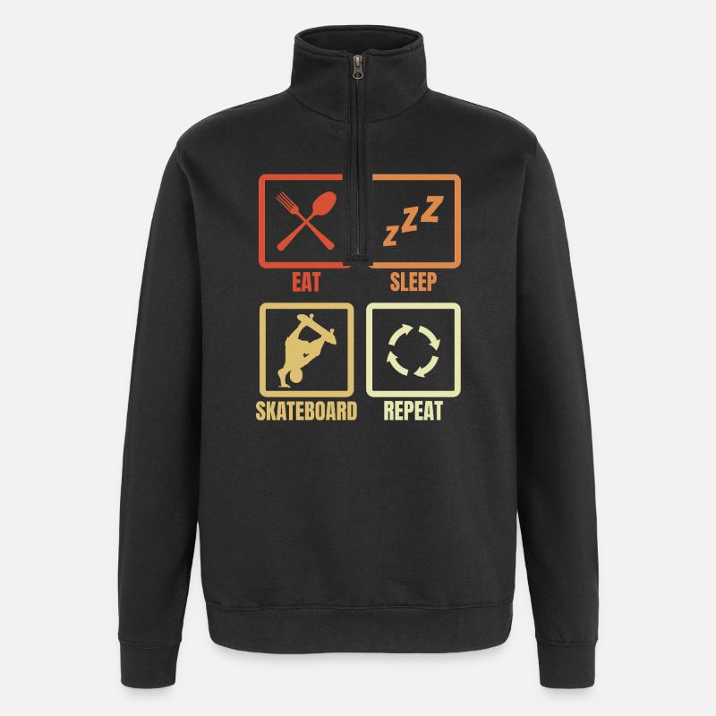 Eat Sleep Skateboard Repeat - Quarter-Zip Sweatshirt - black