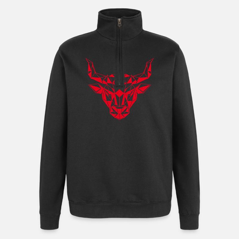 Roter Low-Poly Stierkopf - Quarter-Zip-Sweatshirt - Schwarz