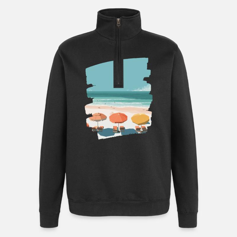Bunter Strand mit Sonnenschirmen - Quarter-Zip-Sweatshirt - Schwarz