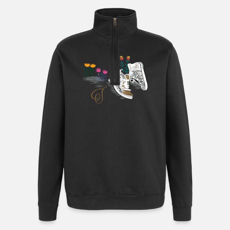 Bottes de randonnée avec des fleurs - Sweat à zip 1/4 - noir