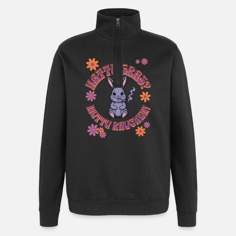 Canabis Rabbit - Hattu Grass? - Quarter-Zip Sweatshirt - black
