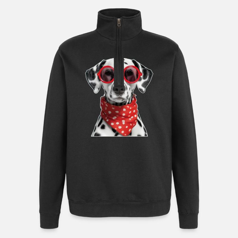 Chien dalmatien à lunettes - Sweat à zip 1/4 - noir