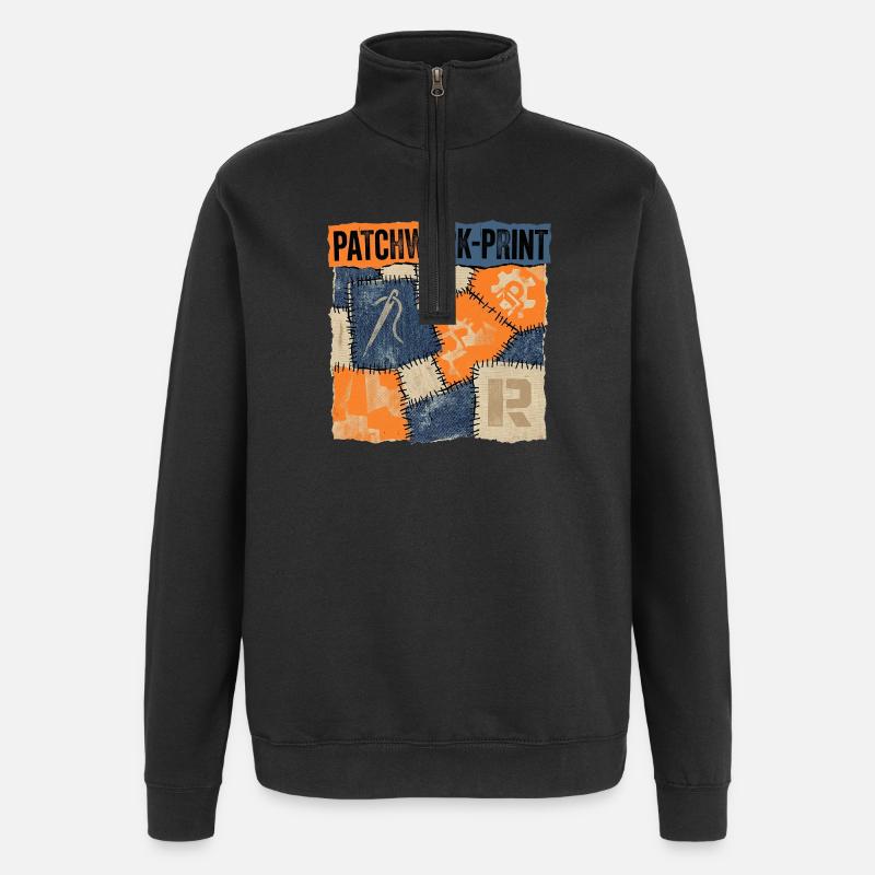 Patchwork Recycling - Quarter-Zip-Sweatshirt - Schwarz