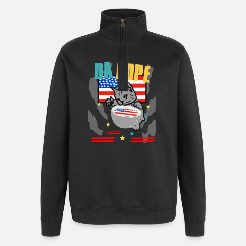 Da pape Cool cat American Flag - Sweat à zip 1/4 - noir