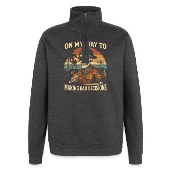 Holiday Humor On My Way To Making Bad Decisions - Quarter-Zip Sweatshirt - charcoal grey - Front - AI Model Female 172 light (172cm) & AI Model Male 178 dark (178cm)