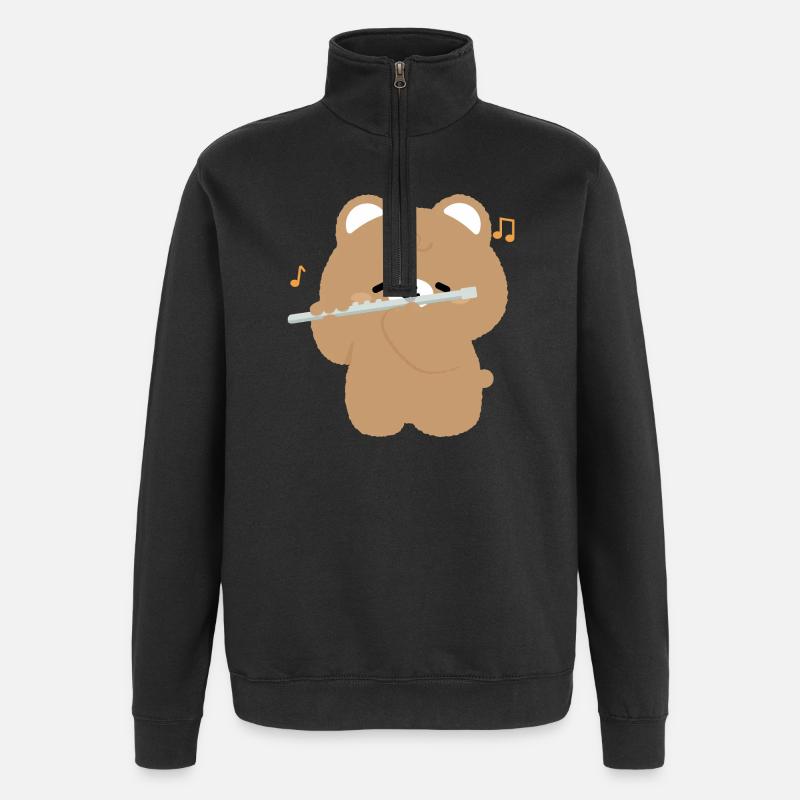 Bear Flute Serenade - Quarter-Zip Sweatshirt - black