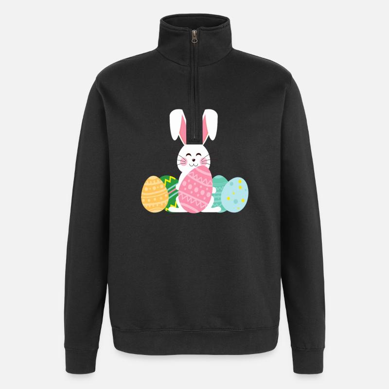 Pastell-Osterhase mit Eiern - Quarter-Zip-Sweatshirt - Schwarz