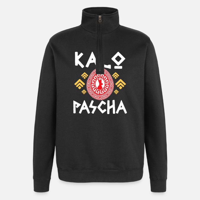 Kalo Pascha: Easter Rabbit Circle - Quarter-Zip Sweatshirt - black