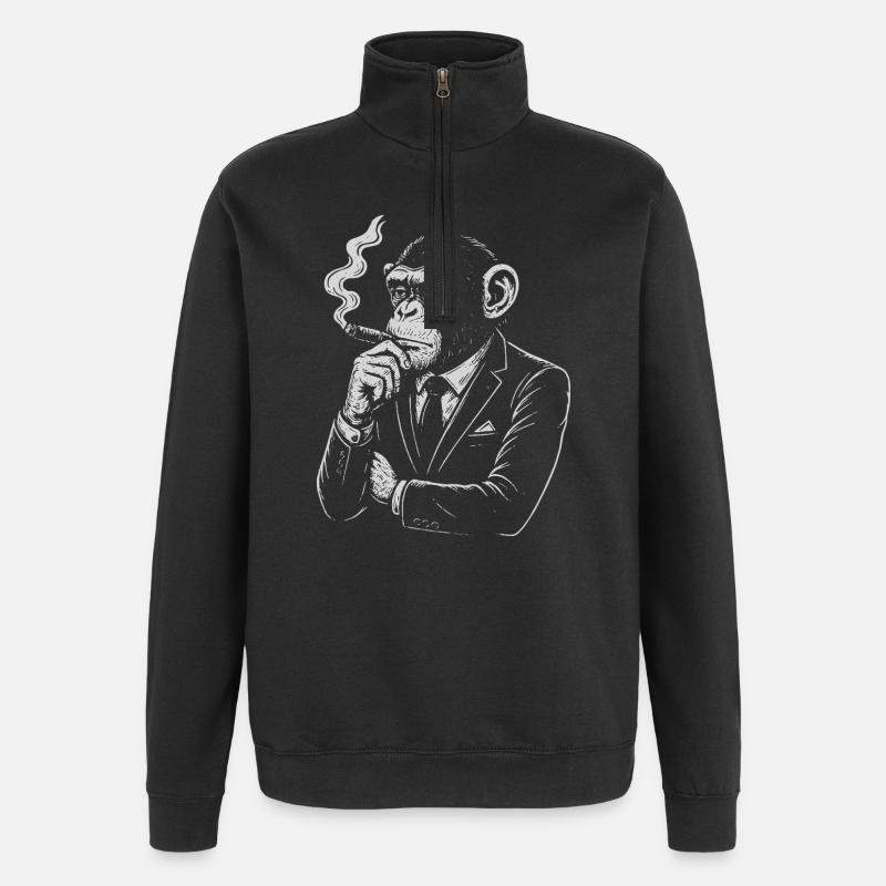 Zigarrenaffe im Anzug Retro - Quarter-Zip-Sweatshirt - Schwarz