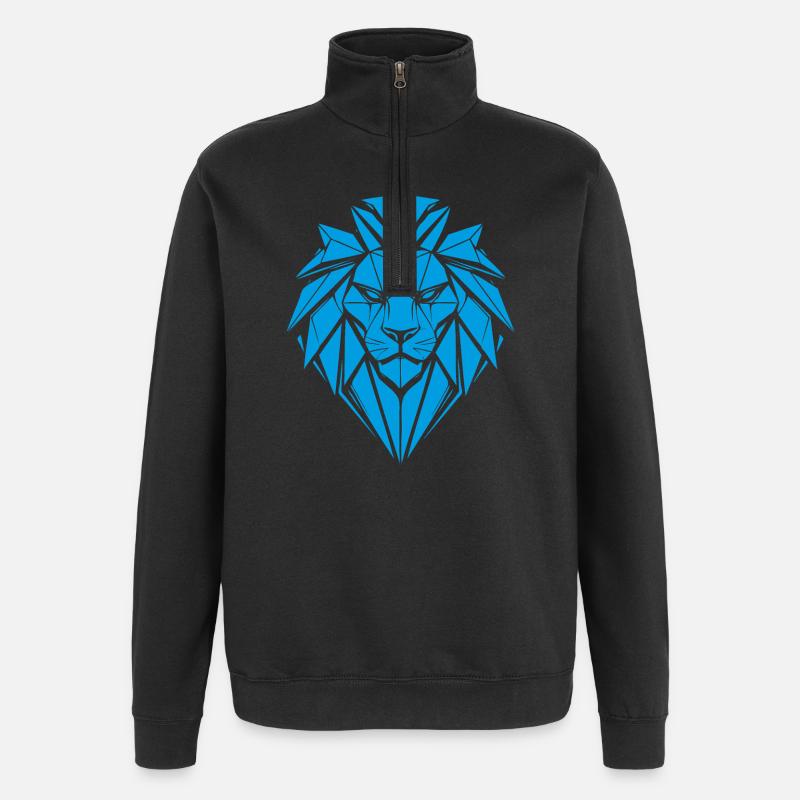 Lion géométrique bleu - Sweat à zip 1/4 - noir