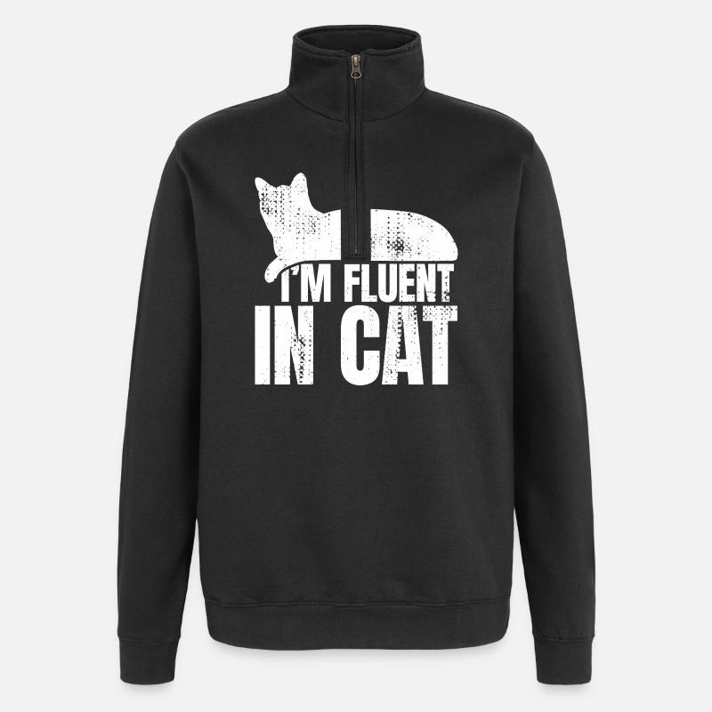 Je parle couramment chat - Sweat à zip 1/4 - noir