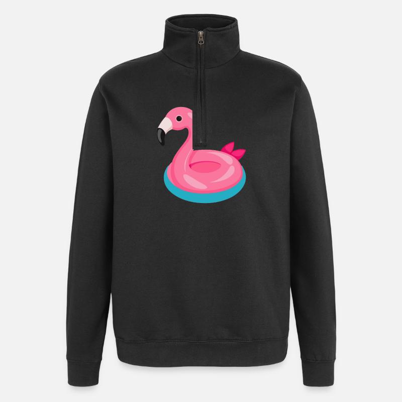 Flamingo Pool Float - Quarter-Zip Sweatshirt - black