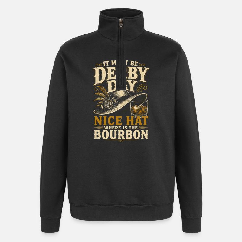 Derby Day: Hat & Bourbon Motif - Quarter-Zip Sweatshirt - black