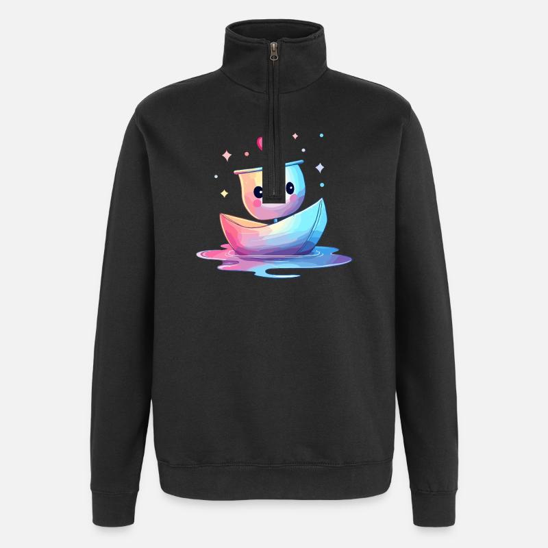 Kunterbuntes Herzboot Kawaii - Quarter-Zip-Sweatshirt - Schwarz