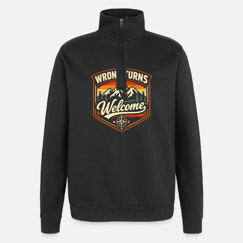 Wrong turn welcome | Adventure - Quarter-Zip Sweatshirt - black